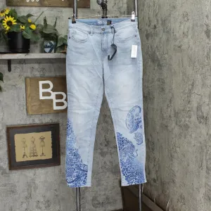 DG2 Womens Classic Stretch Artwork Printed Jean Chambray Paisley Spot Blue 6
