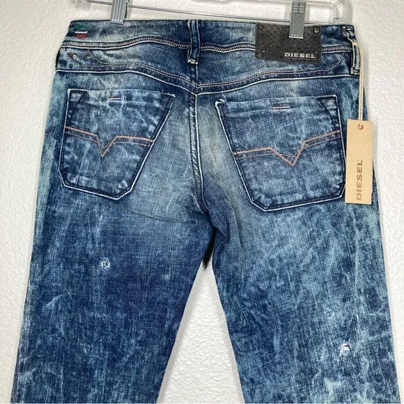 Diesel Jeans Lowky Distressed Wash Stretch Mid Rise 27x 30 Italy Made