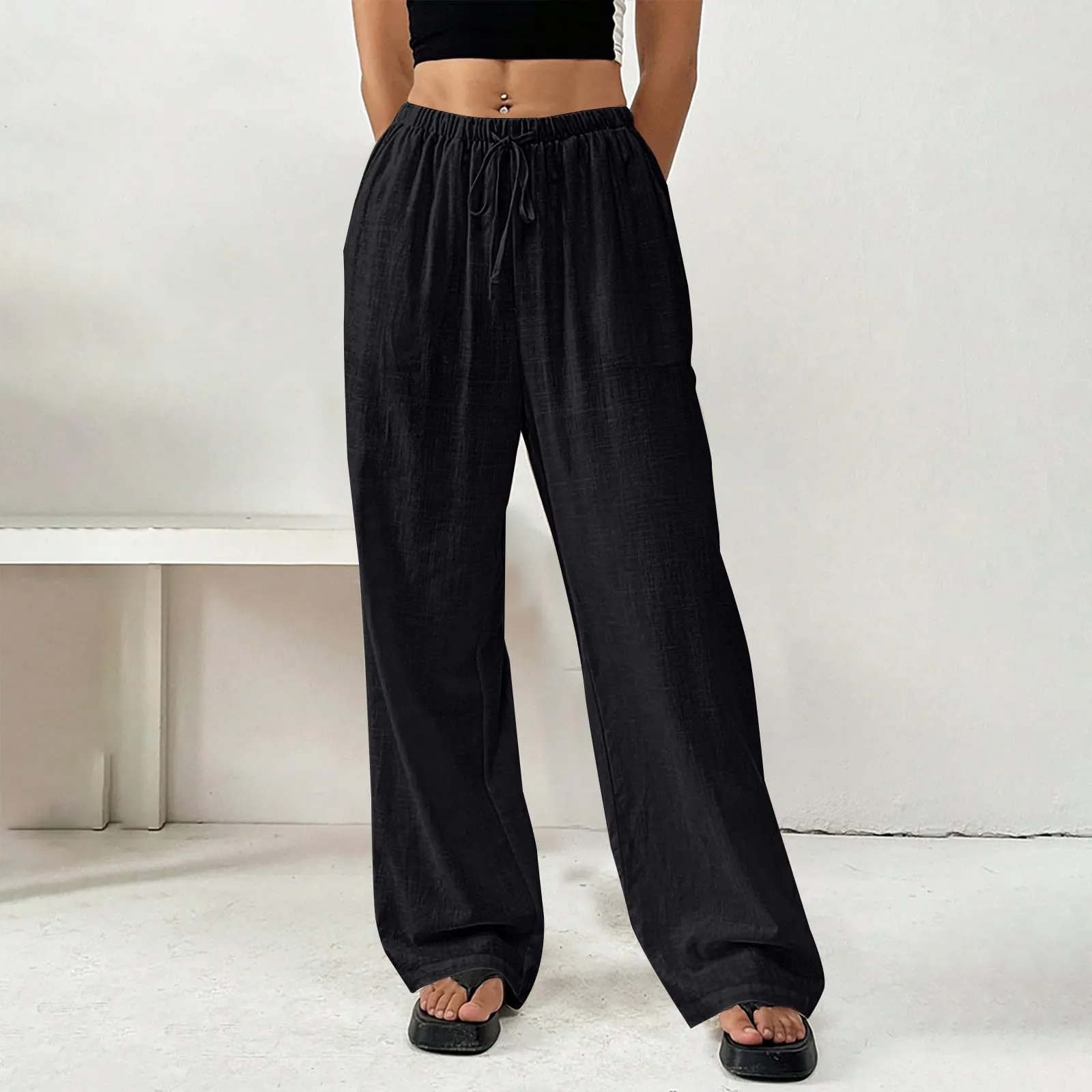 DINEVE orders Linen Pants Women Summer linen pants for women Wide Leg High Waist Lounge Pant Plus Size Loose Casual Drawstring Lightweight Beach Trousers with Pockets haul store clearance outlet