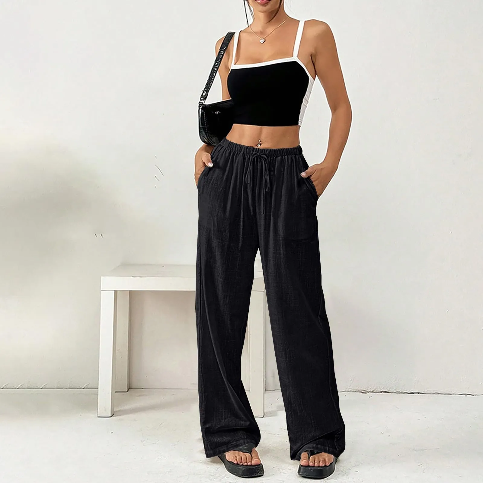 DINEVE orders Linen Pants Women Summer linen pants for women Wide Leg High Waist Lounge Pant Plus Size Loose Casual Drawstring Lightweight Beach Trousers with Pockets haul store clearance outlet