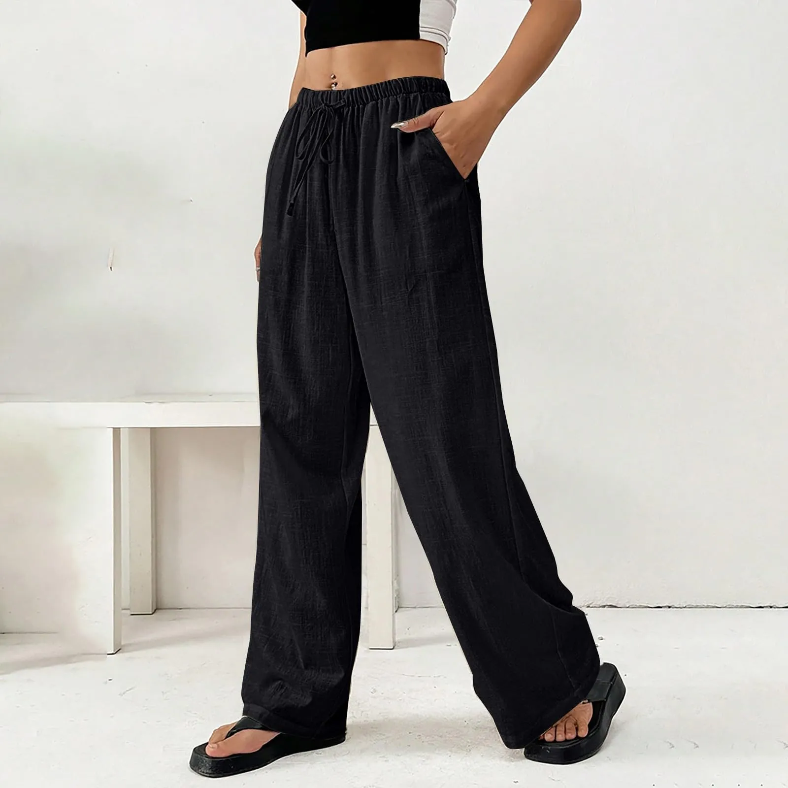 DINEVE orders Linen Pants Women Summer linen pants for women Wide Leg High Waist Lounge Pant Plus Size Loose Casual Drawstring Lightweight Beach Trousers with Pockets haul store clearance outlet