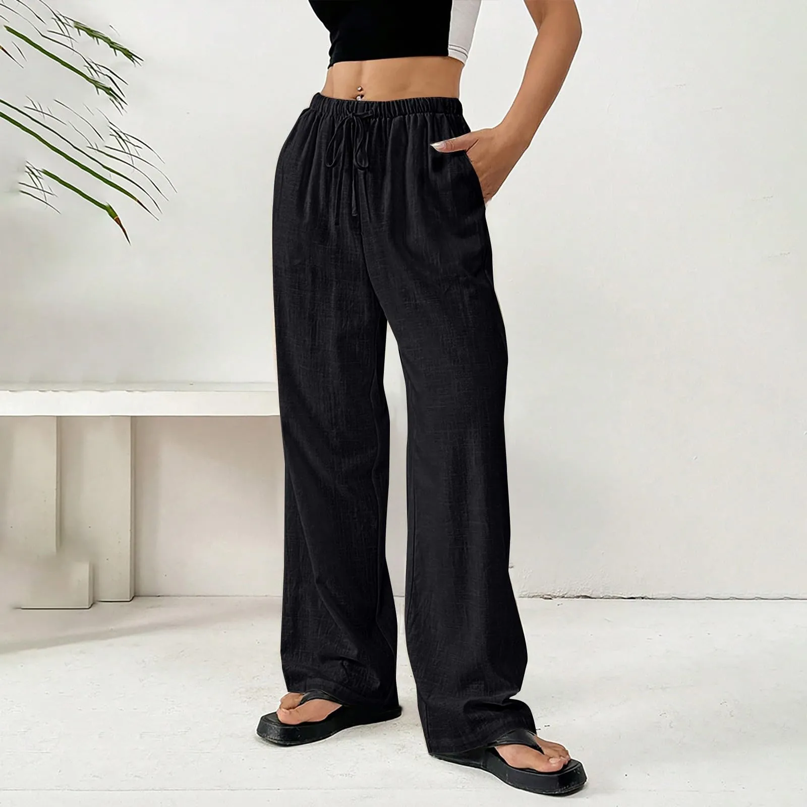 DINEVE orders Linen Pants Women Summer linen pants for women Wide Leg High Waist Lounge Pant Plus Size Loose Casual Drawstring Lightweight Beach Trousers with Pockets haul store clearance outlet