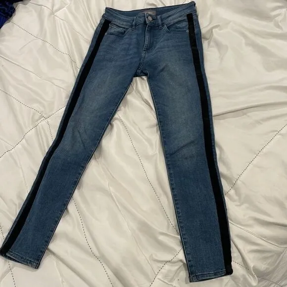 DL1961 Blue Jeans with Black Velvet Stripe