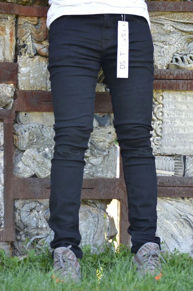 DZTR SUPER STRETCH DENIM SLIM FIT 3D TOPPER RIP (Black)