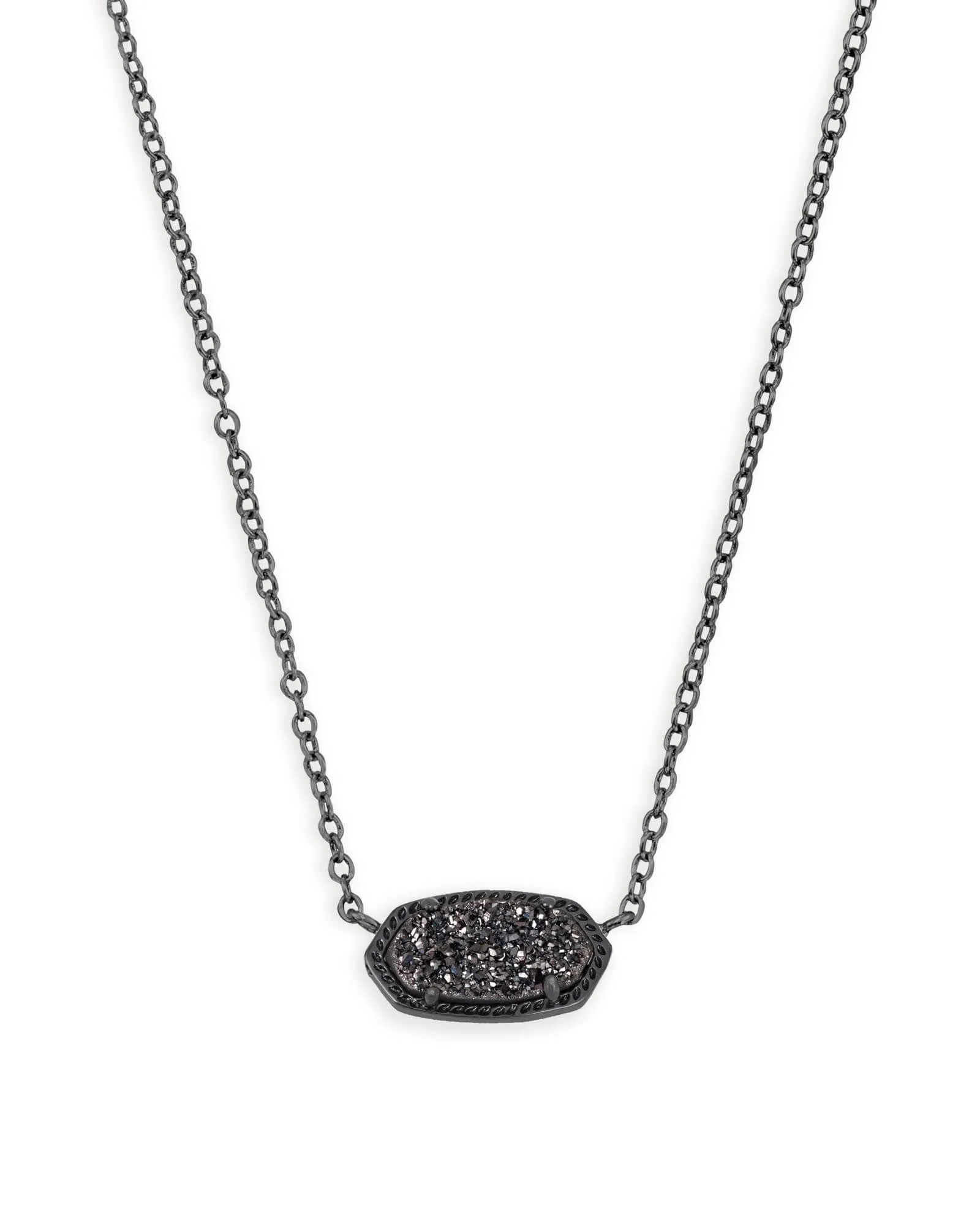 Elisa Gunmetal Pendant Necklace in Black Drusy