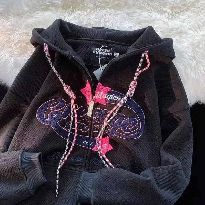 Embroidered Hoodies Y2k Women Streetwear Spring Autumn Knited Jackets Oversized Women Sweatshirt Zip Hoodies Kakazzy Cardigan
