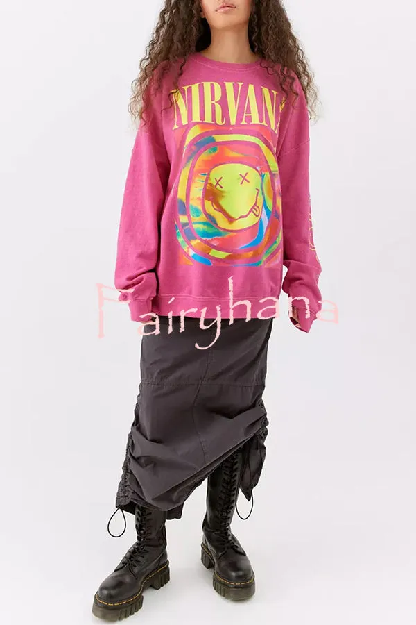 Emoji Print Pullover Long Sleeve Sweatshirt