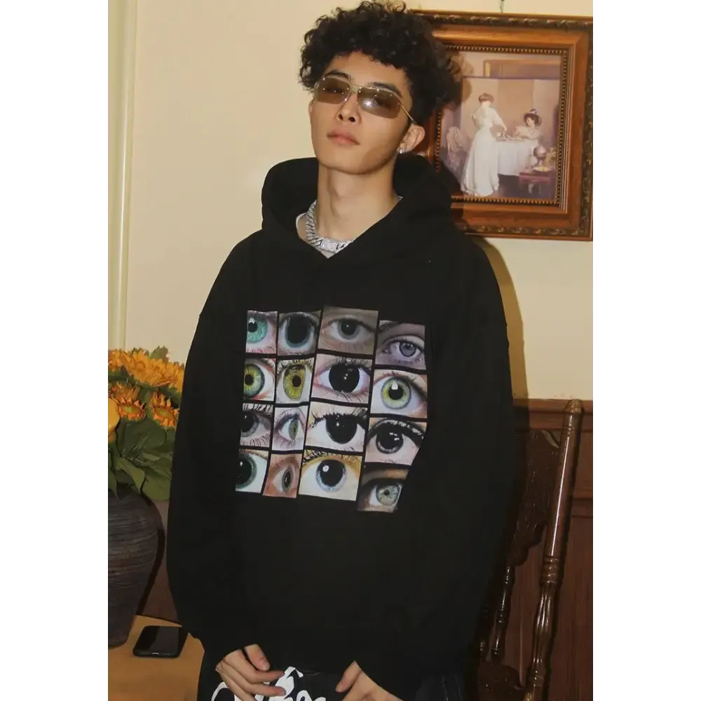 Eyes Y2K Wall Hoodie for Vintage Streetwear Fans
