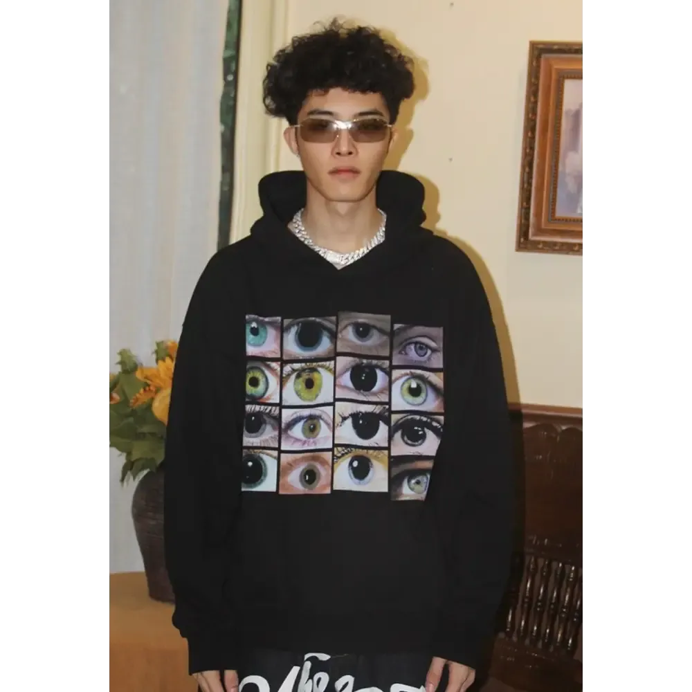 Eyes Y2K Wall Hoodie for Vintage Streetwear Fans