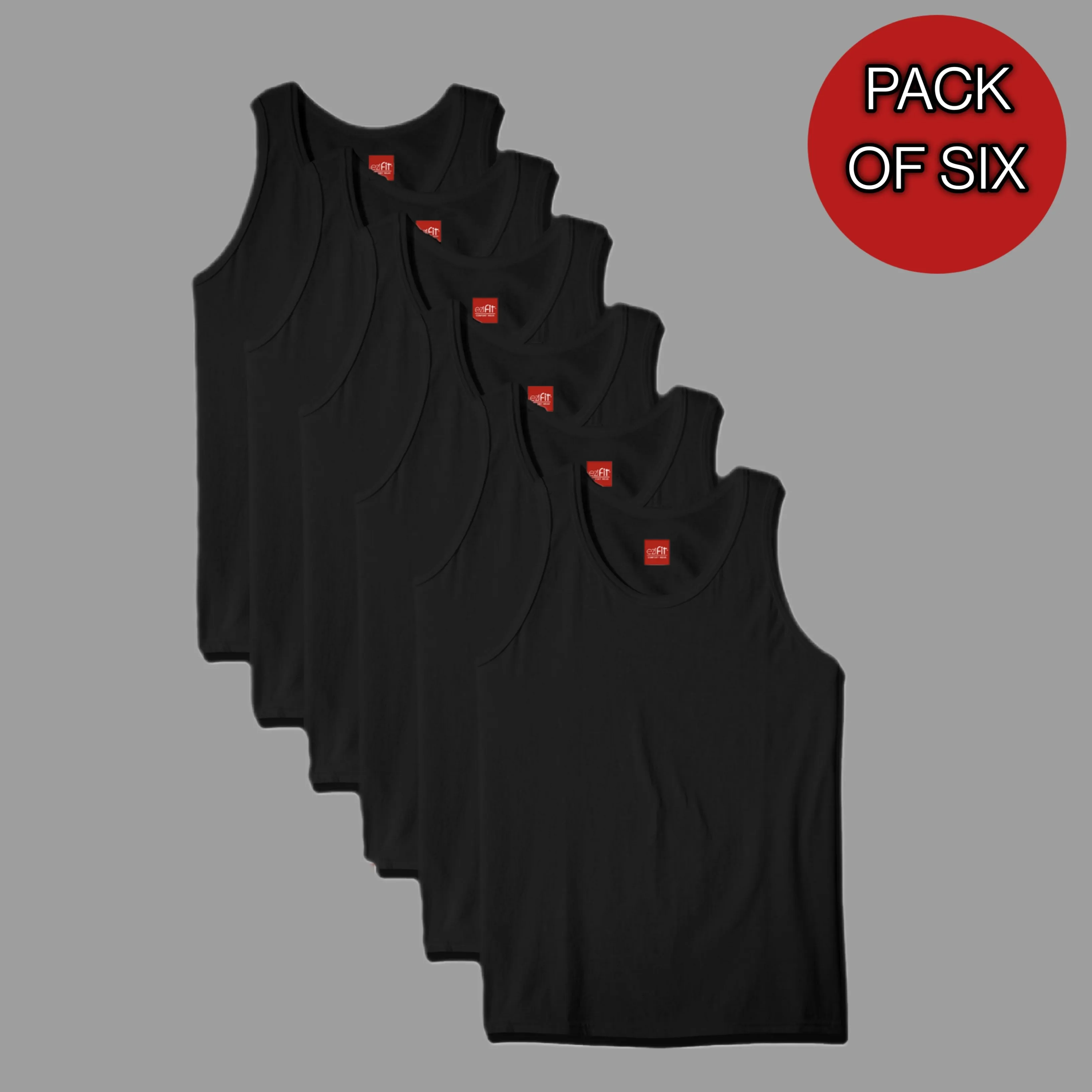 EziFit Premium Combed Cotton U-Neck Sleeveless Vest For Men (PACK OF SIX 6)