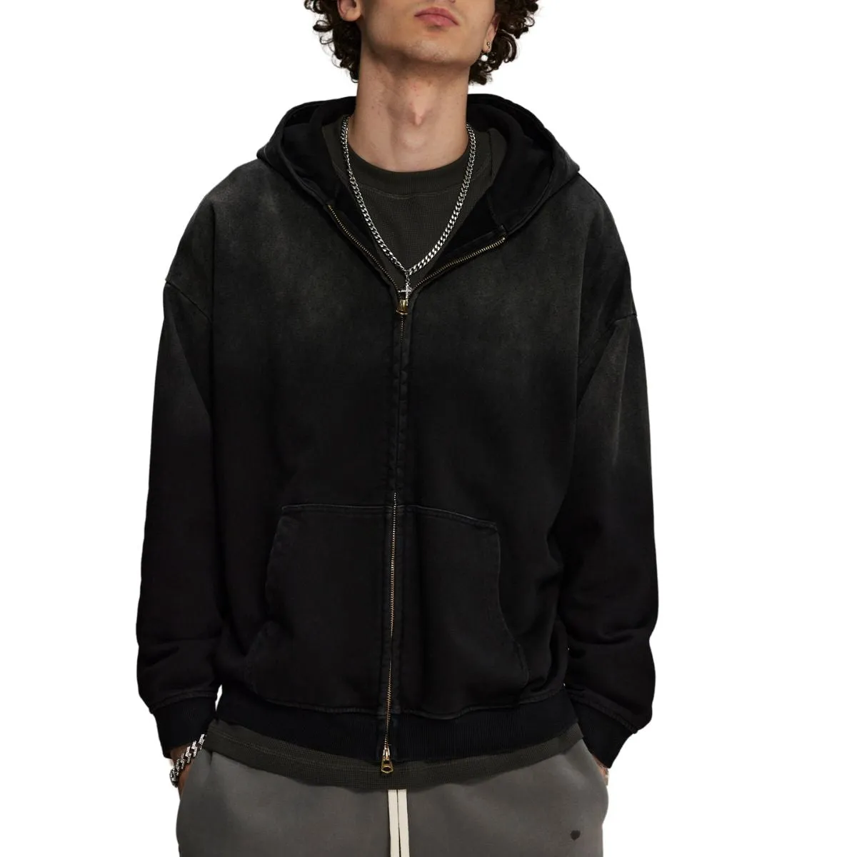 Faded Double Slider Zip Hoodie