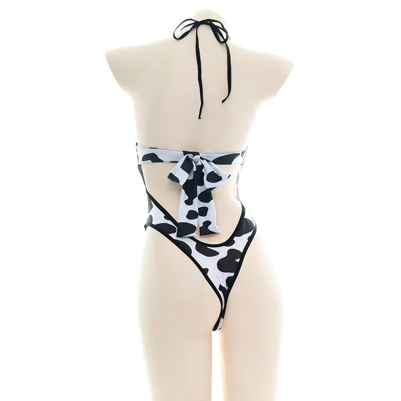 Fashion cute cow pattern halterneck swimsuit yc23513