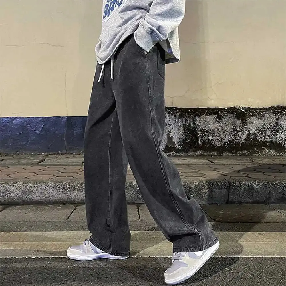 Fashion Men's Loose Straight Drape Jeans - Casual Wide-Leg Pants