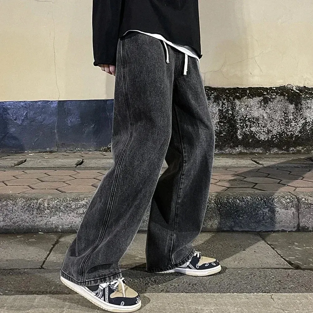 Fashion Men's Loose Straight Drape Jeans - Casual Wide-Leg Pants