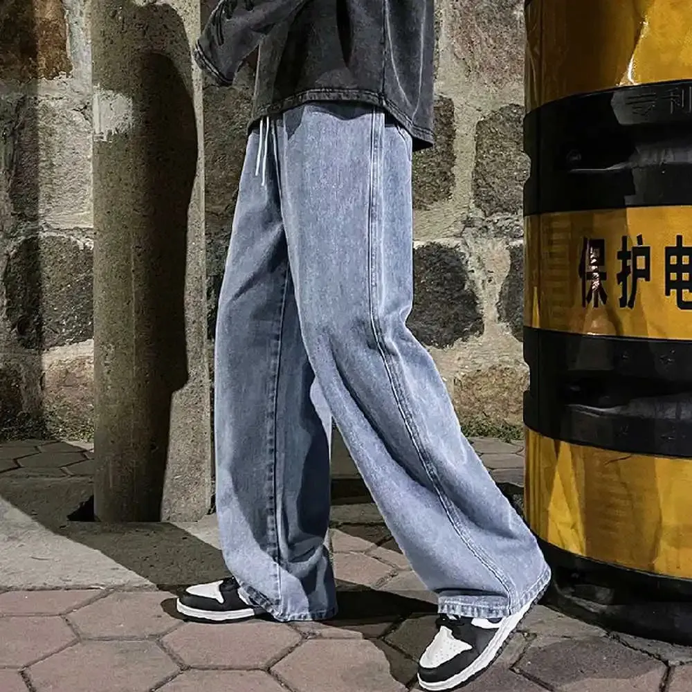 Fashion Men's Loose Straight Drape Jeans - Casual Wide-Leg Pants