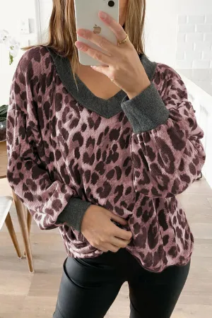 Fashion Street Leopard Patchwork V Neck Hoodies(4 Colors)