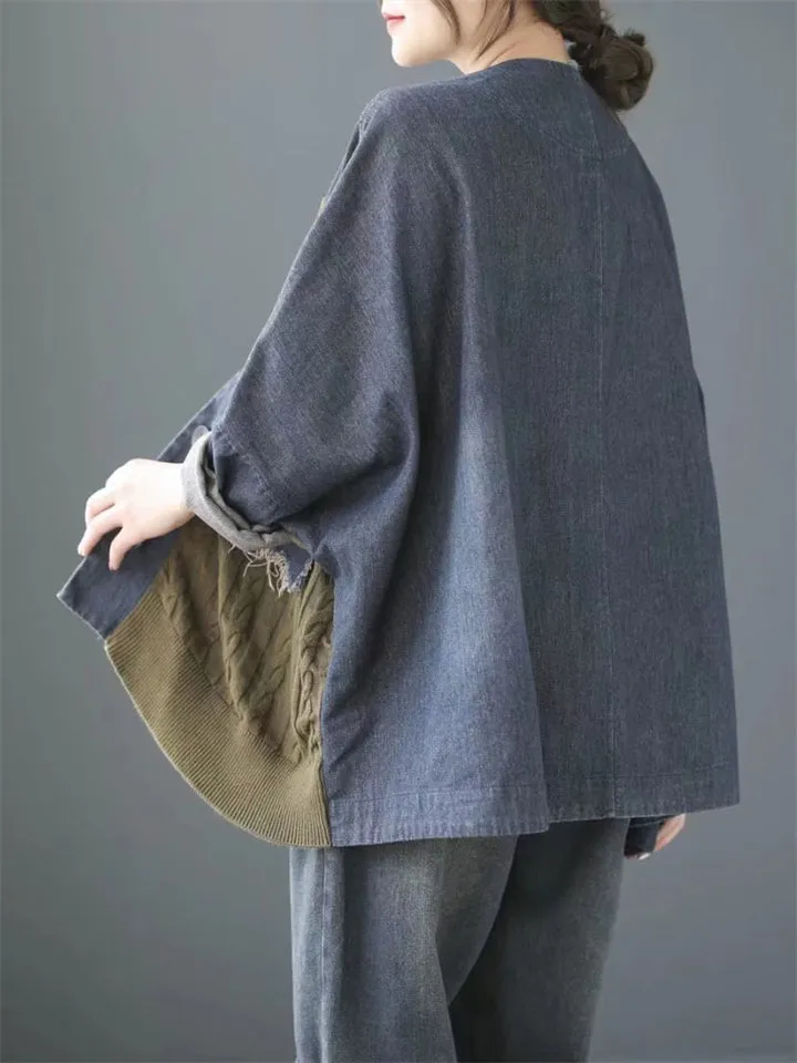 Female Distressed Patchwork Splicing Knitted Coats