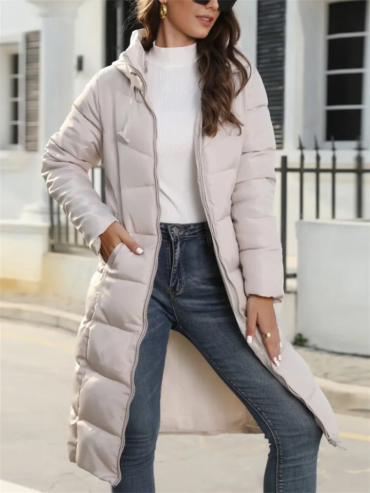 Female Slim Trendy Hooded Mid-length Quilted Coats