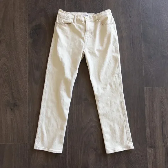 Frame Le High Straight Jeans (Stretchy!) in Blanc (Cream / Ivory), Size 26