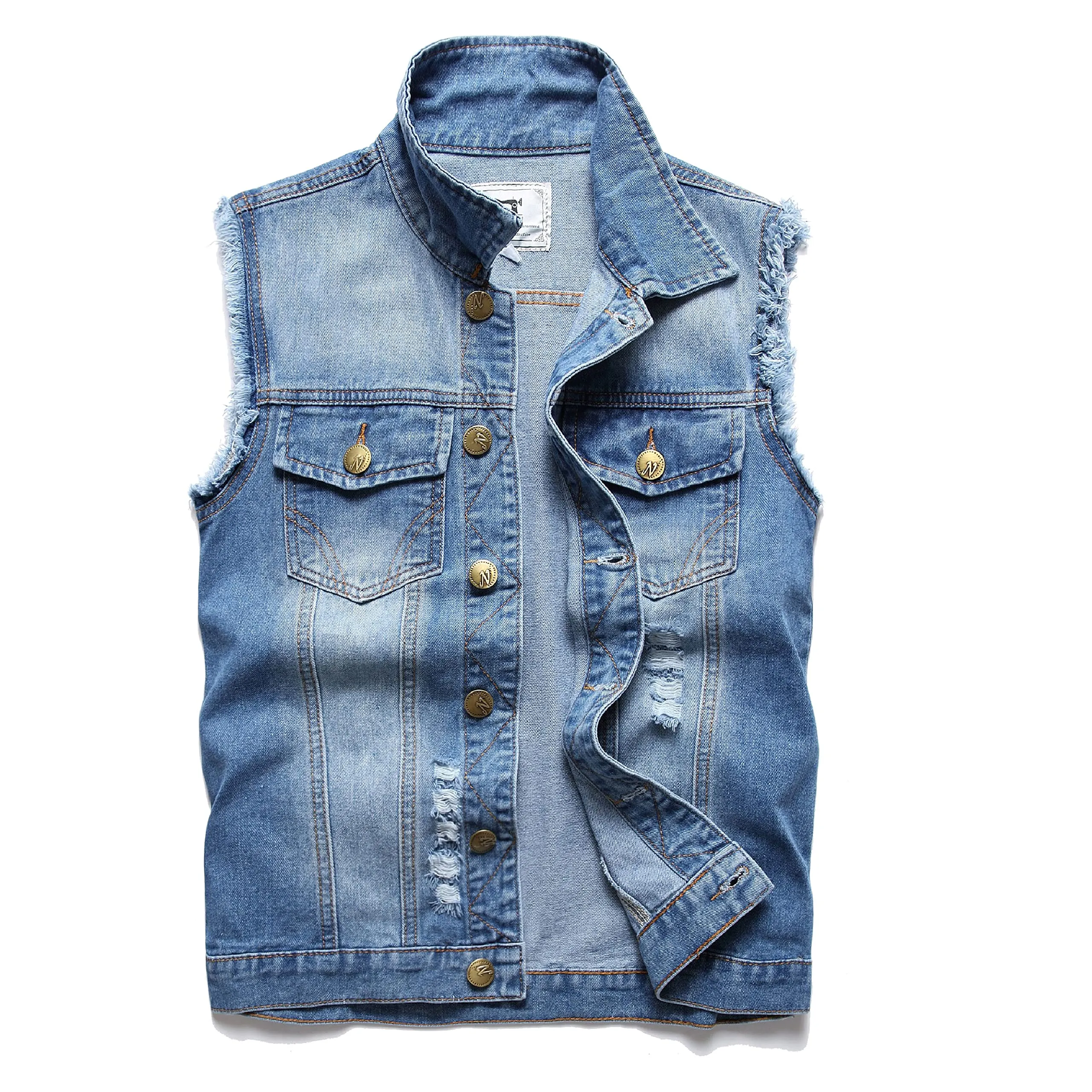 Ginsiom Men's Denim Vest,Sleeveless Jacket Slim Fit Vintage distressed Casual Ripped Summer Jean Vest for Men