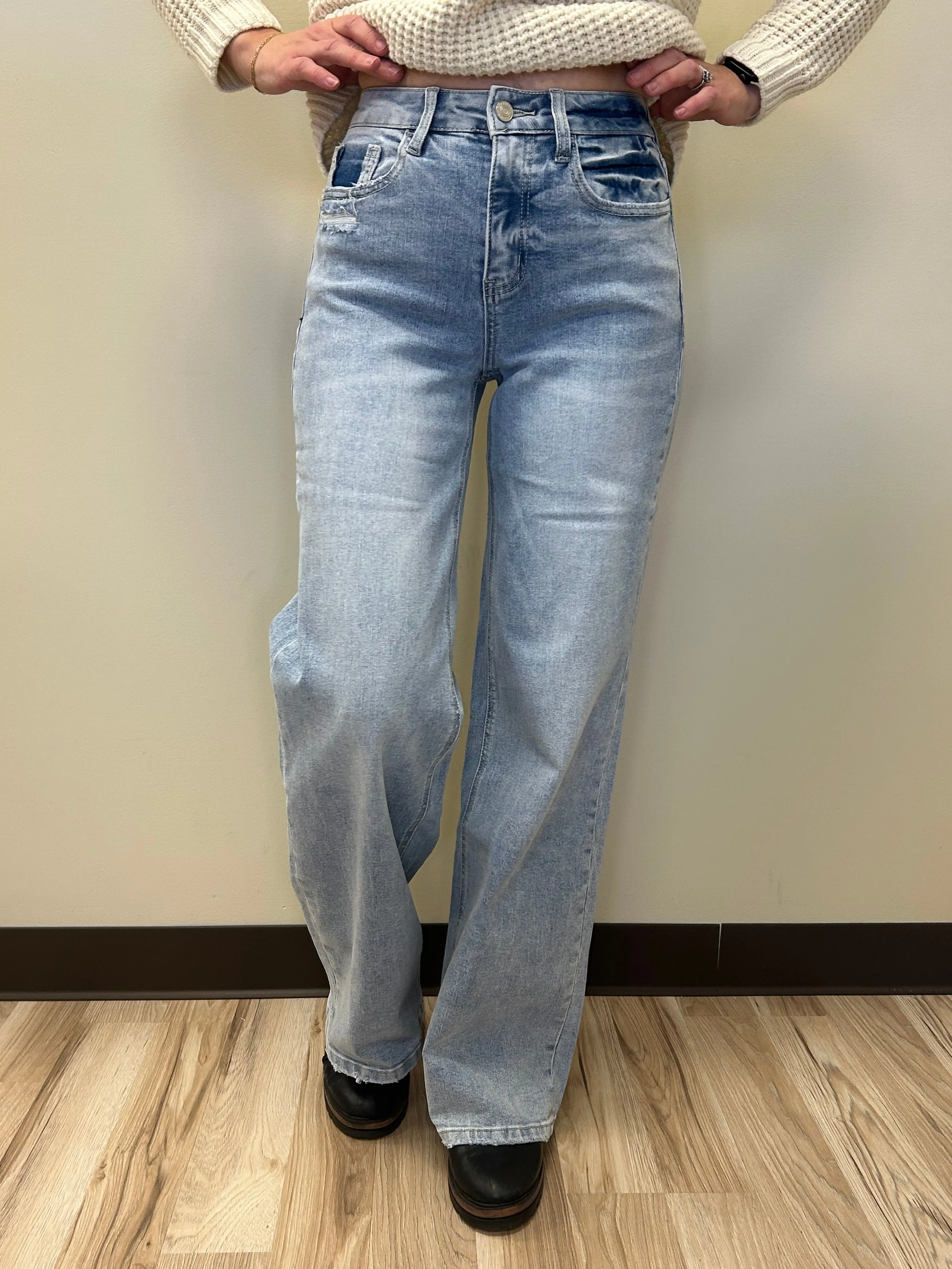 GLACIER TIDES- HIGH RISE SUPER WIDE LEG JEANS