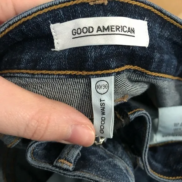GOOD AMERICAN Good Waist Jeans 10 30 Exposed Zipper Stretch Denim Ankle Zip Blue