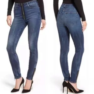 GOOD AMERICAN Good Waist Jeans 10 30 Exposed Zipper Stretch Denim Ankle Zip Blue