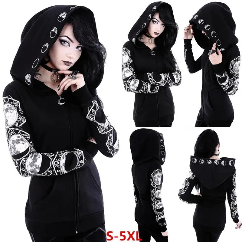 Gothic Punk Print Long Sleeve Hoodie