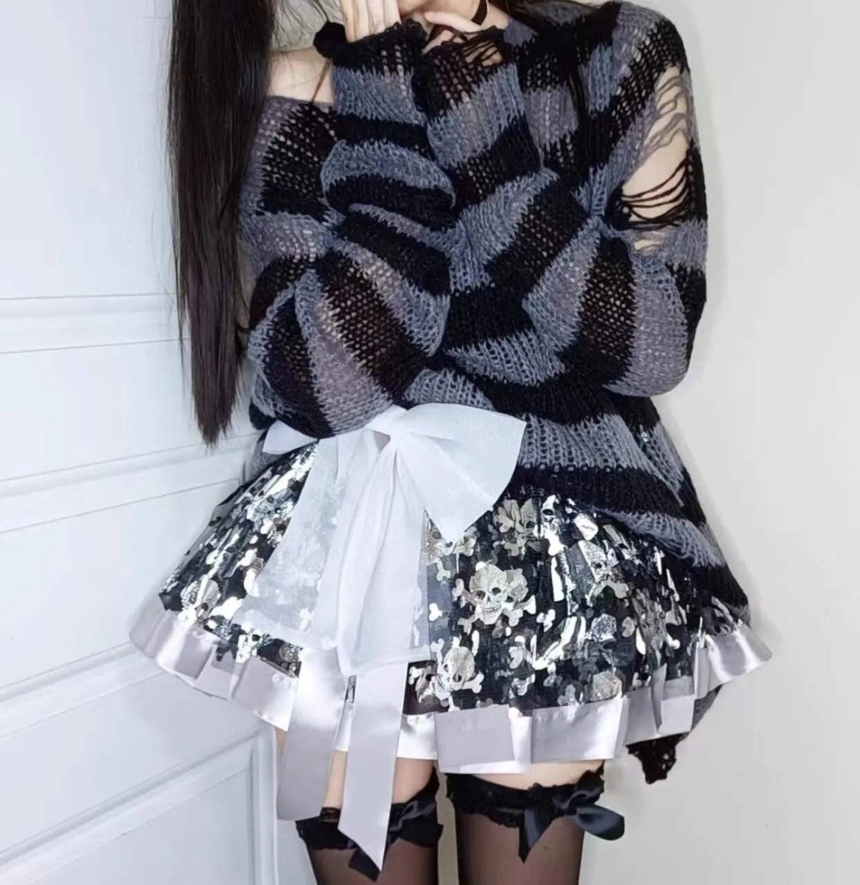 Gothic Sweater Women Knitted Striped Pullover