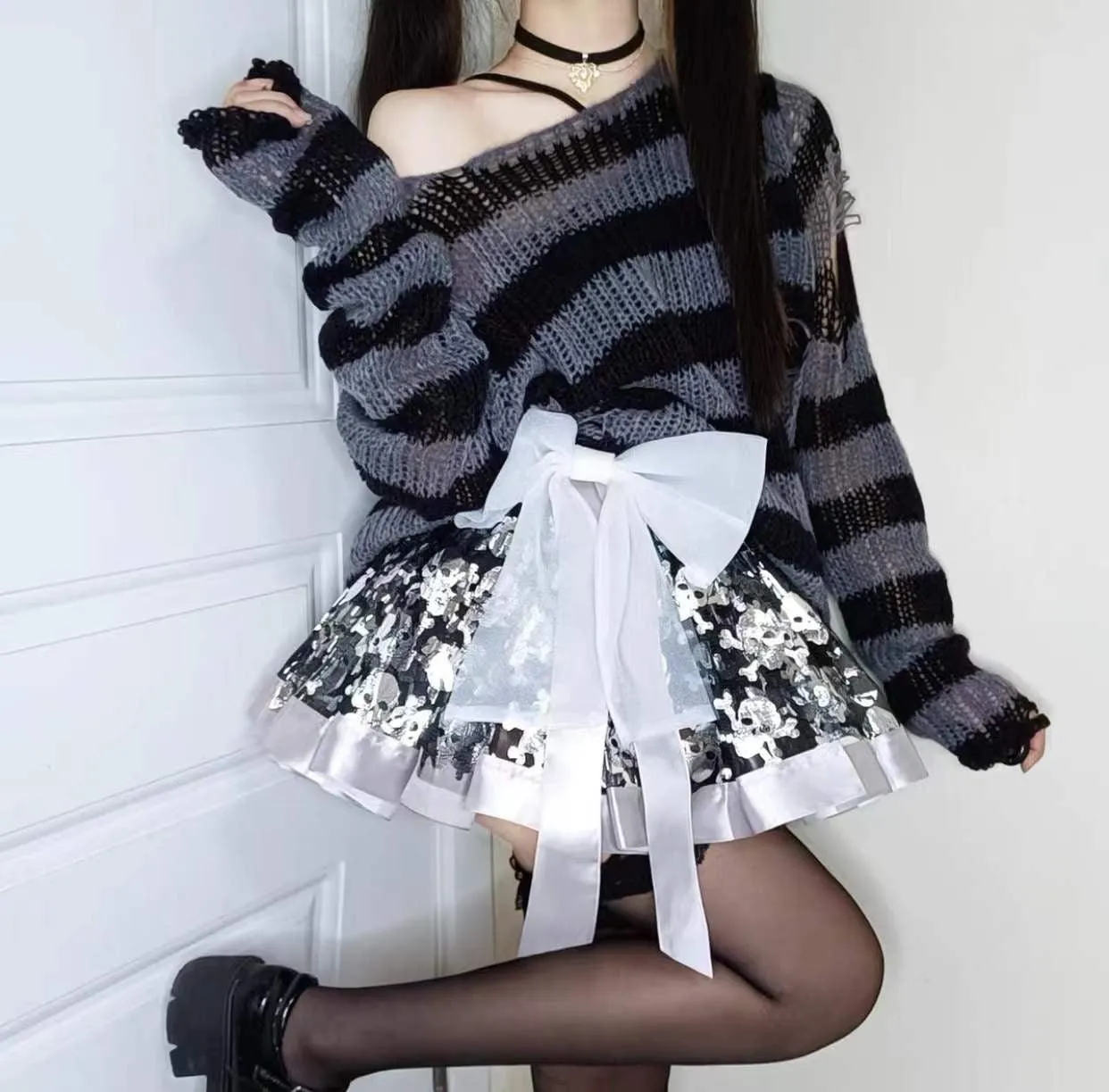 Gothic Sweater Women Knitted Striped Pullover