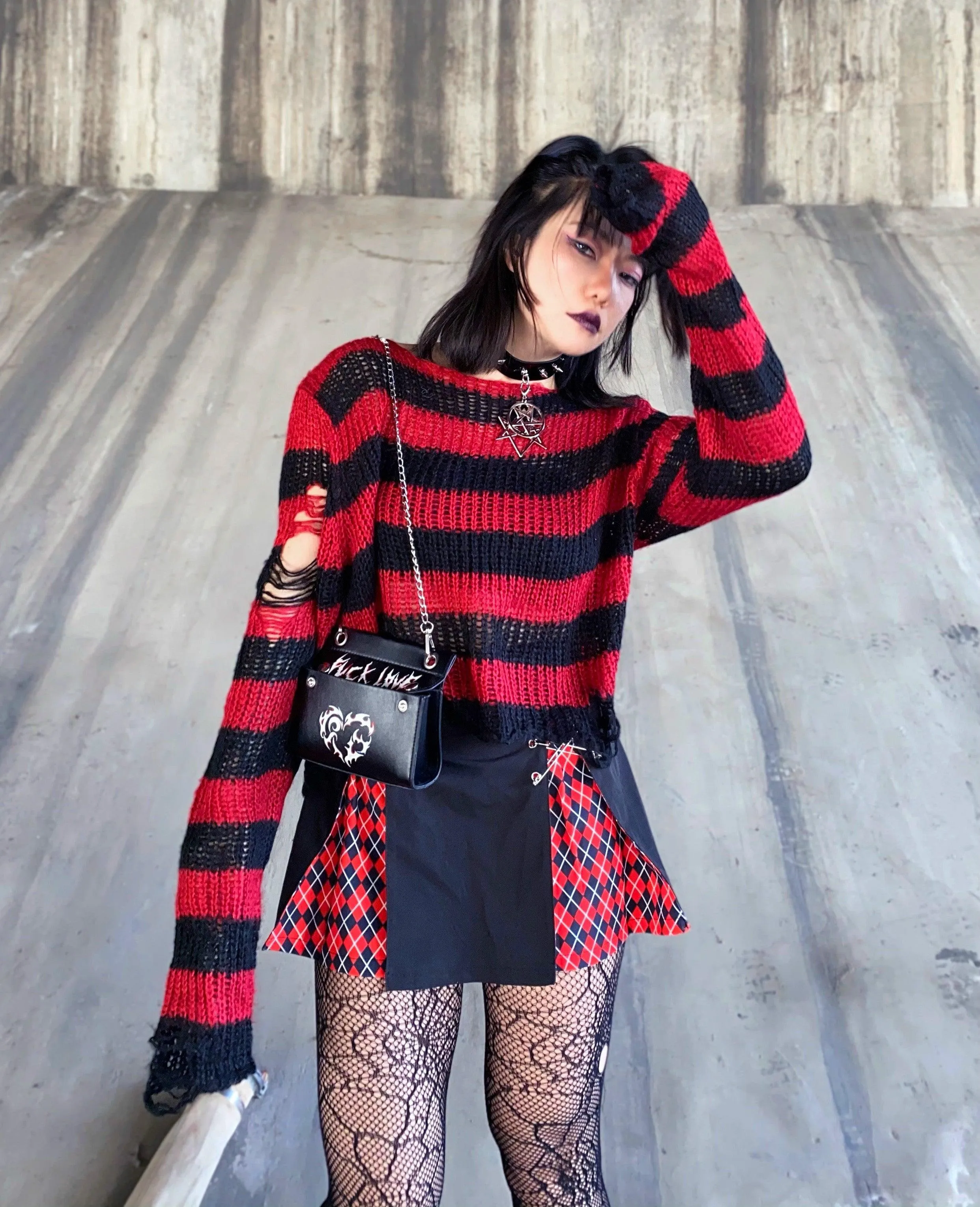 Gothic Sweater Women Knitted Striped Pullover