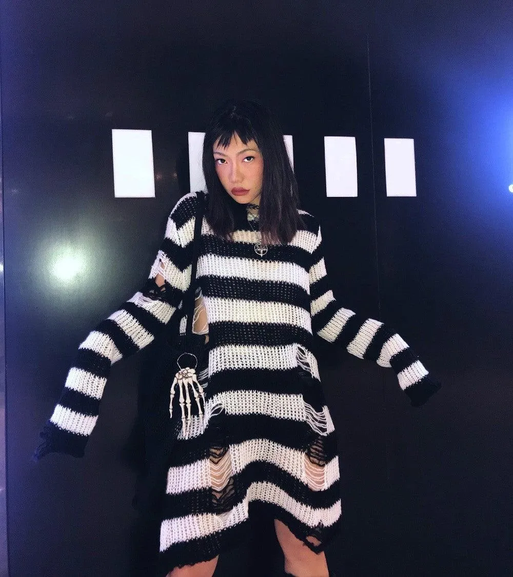 Gothic Sweater Women Knitted Striped Pullover