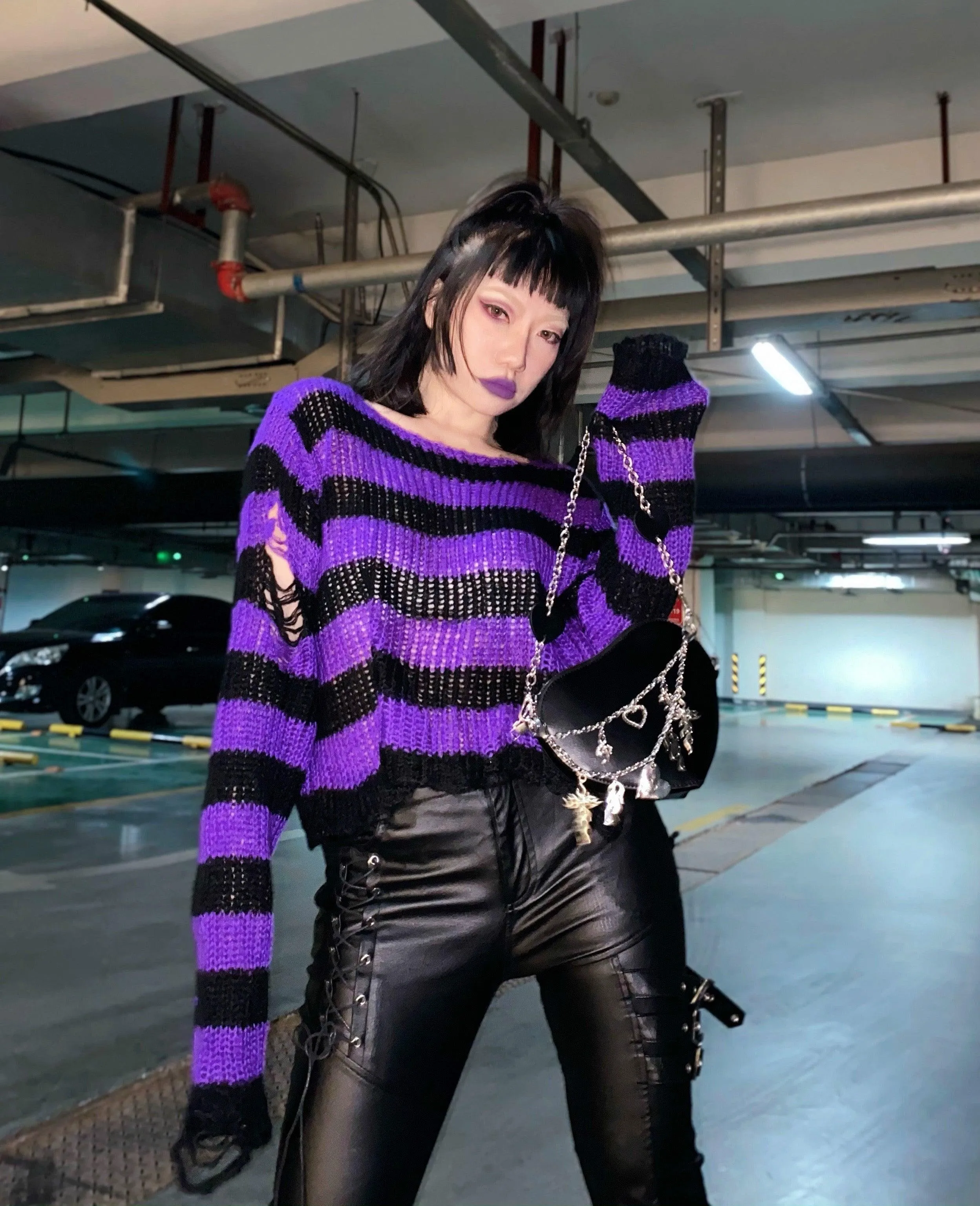 Gothic Sweater Women Knitted Striped Pullover