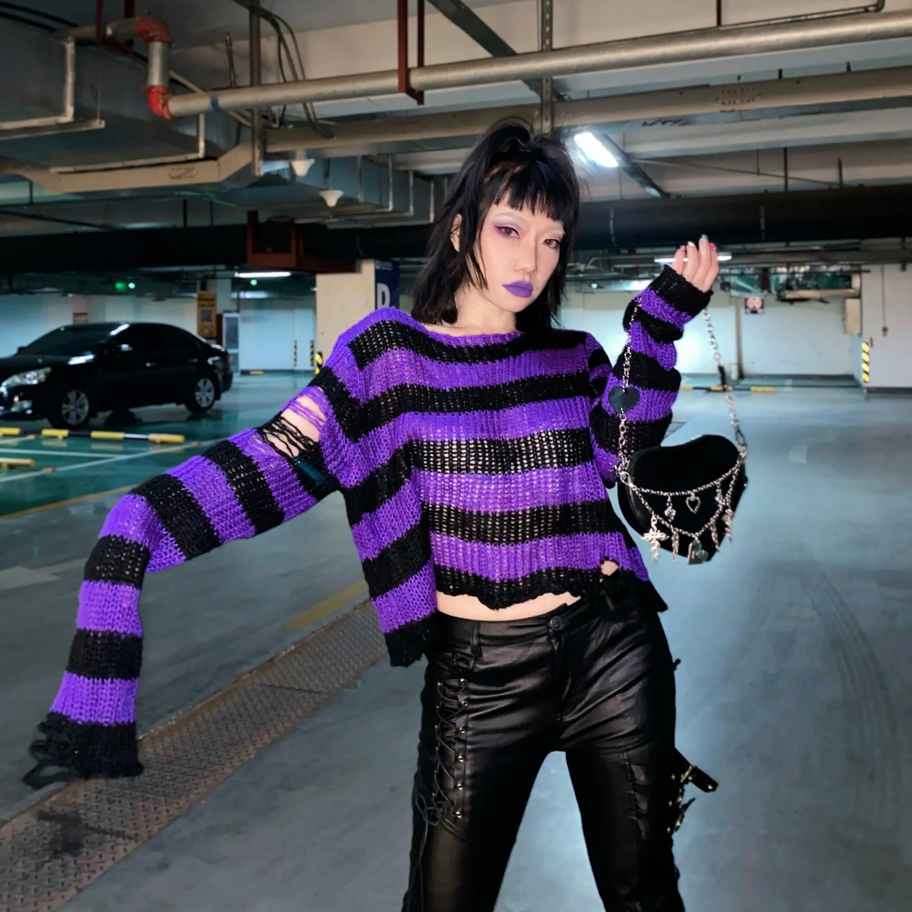 Gothic Sweater Women Knitted Striped Pullover