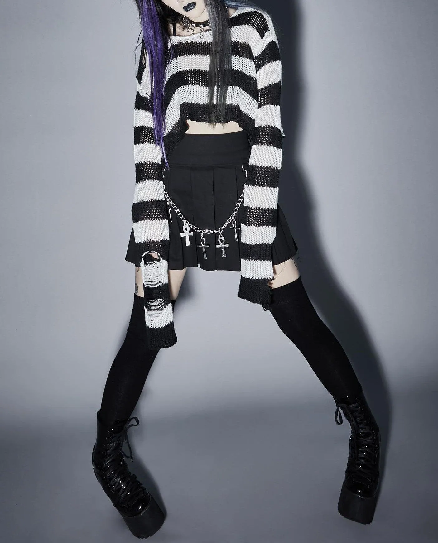 Gothic Sweater Women Knitted Striped Pullover