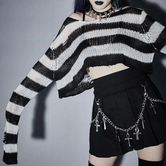 Gothic Sweater Women Knitted Striped Pullover