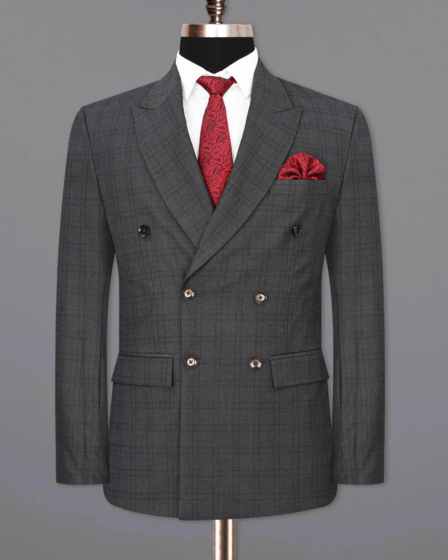 Gravel Gray Plaid Double Breasted Blazer