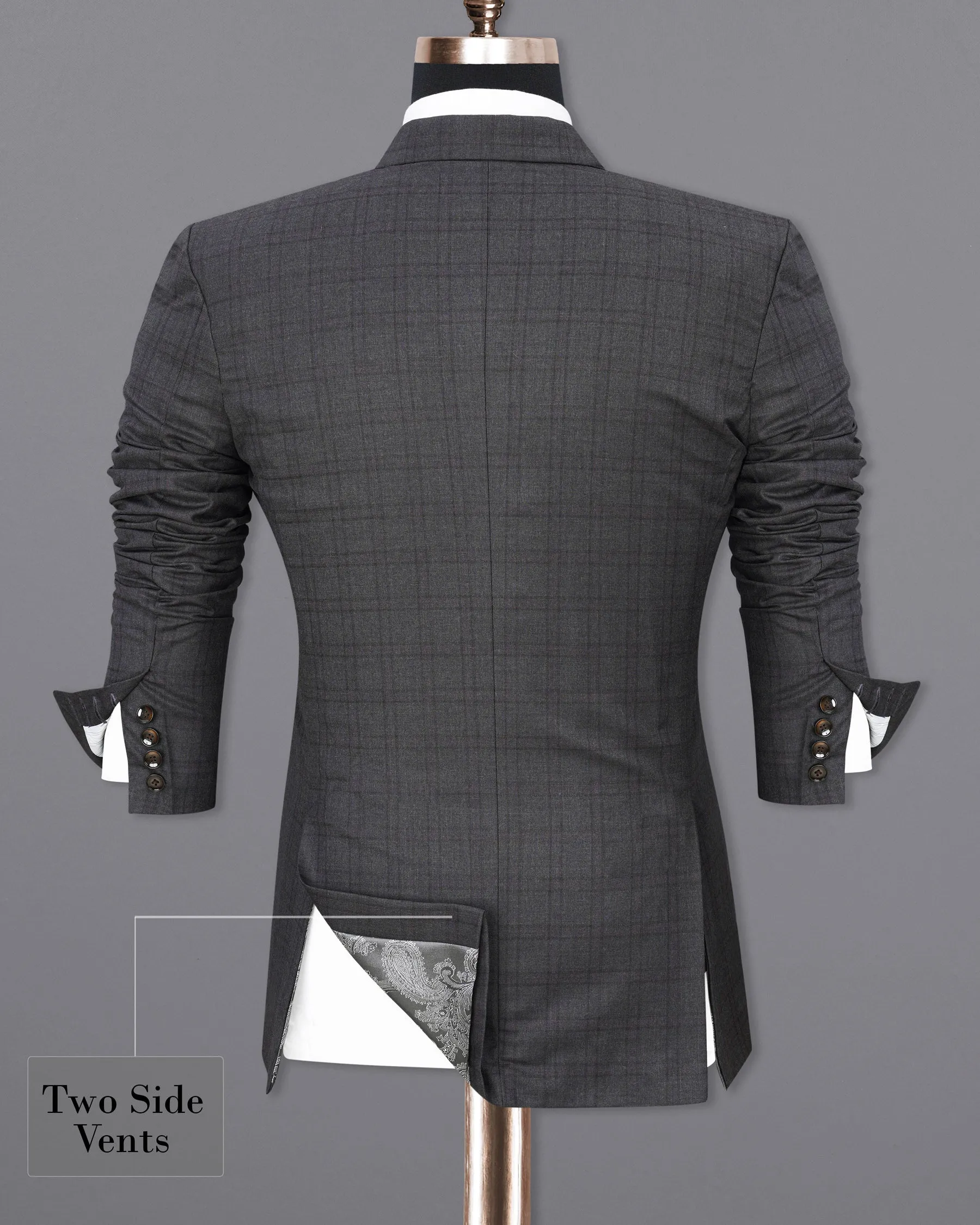 Gravel Gray Plaid Double Breasted Blazer