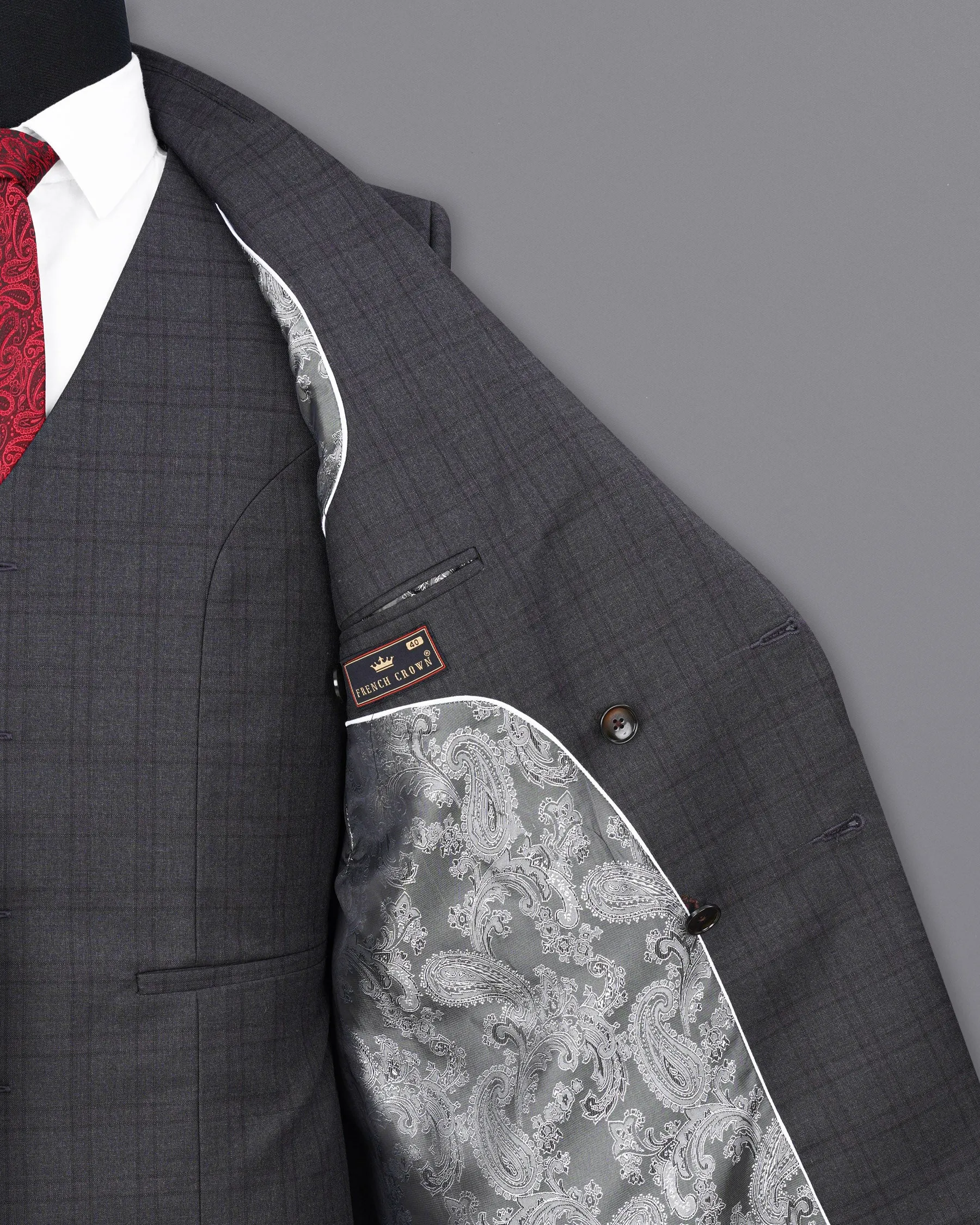 Gravel Gray Plaid Double Breasted Blazer