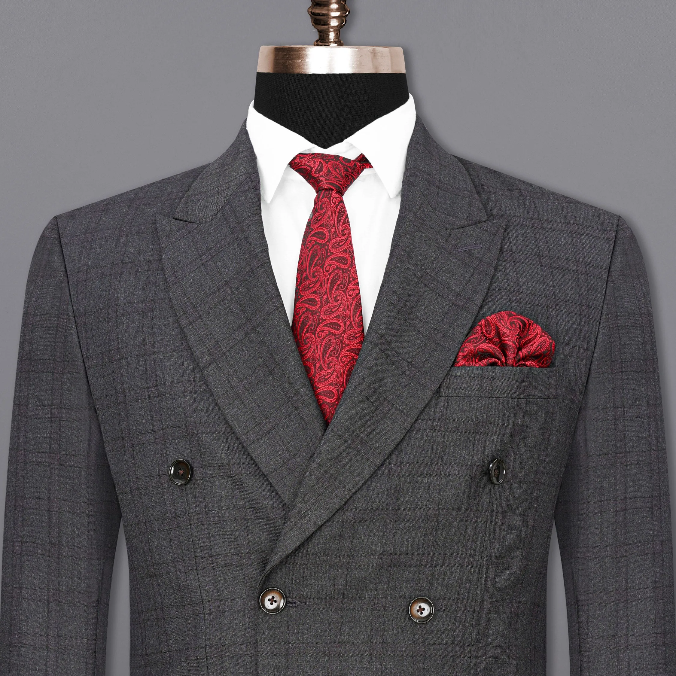 Gravel Gray Plaid Double Breasted Blazer