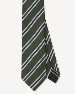 Green Tan and Navy Regimental Stripe Repp Tie
