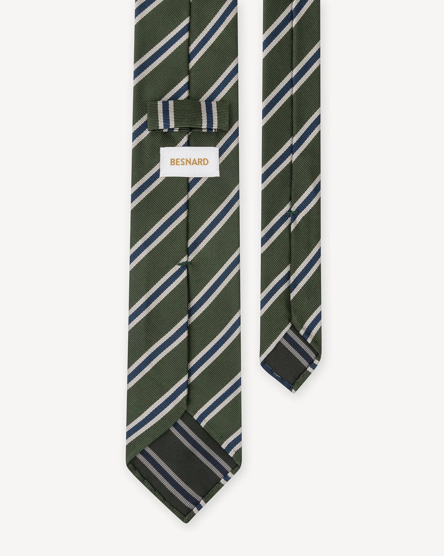 Green Tan and Navy Regimental Stripe Repp Tie