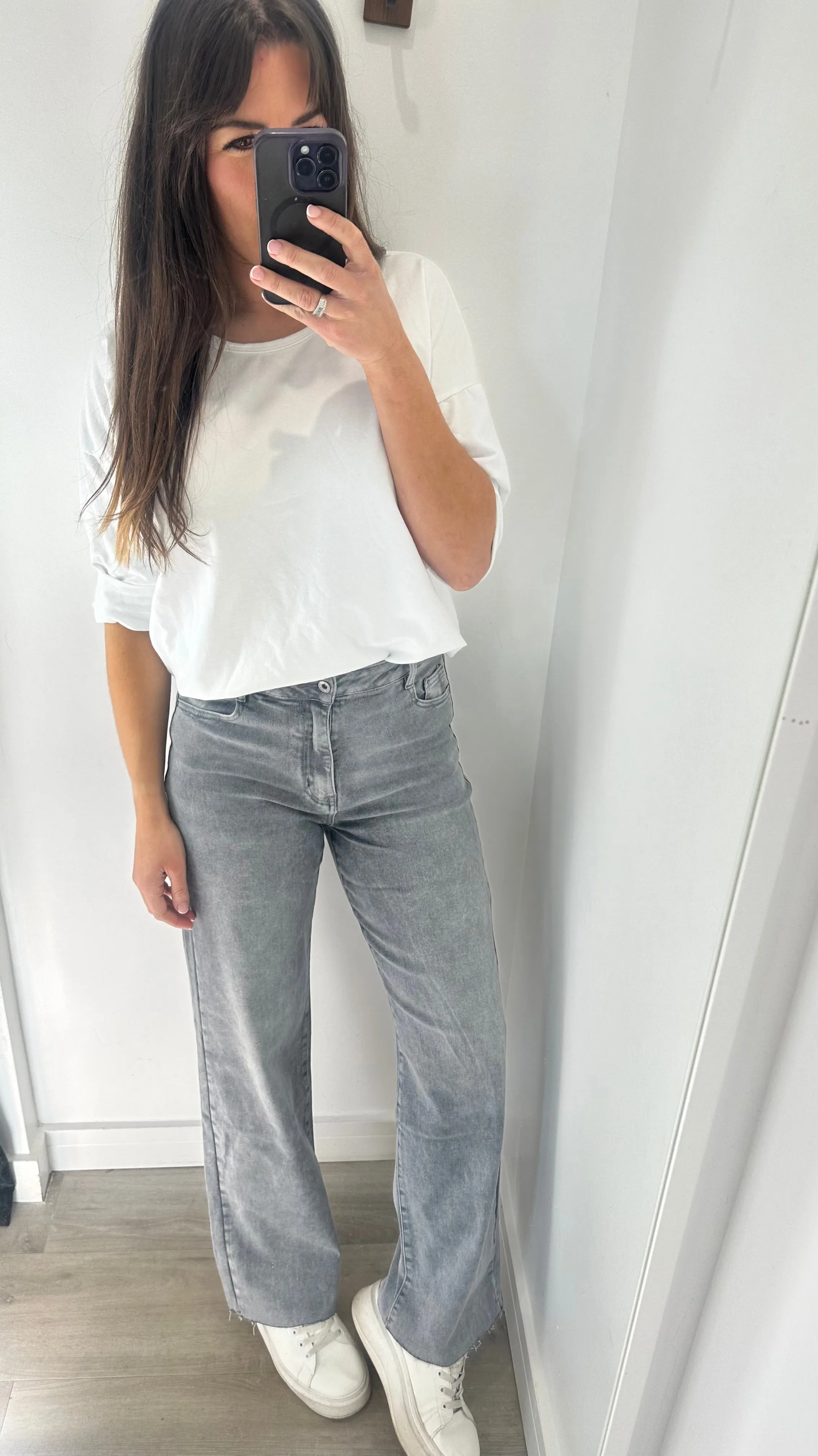 GREY STRETCH DAD FIT JEANS