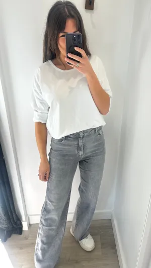 GREY STRETCH DAD FIT JEANS