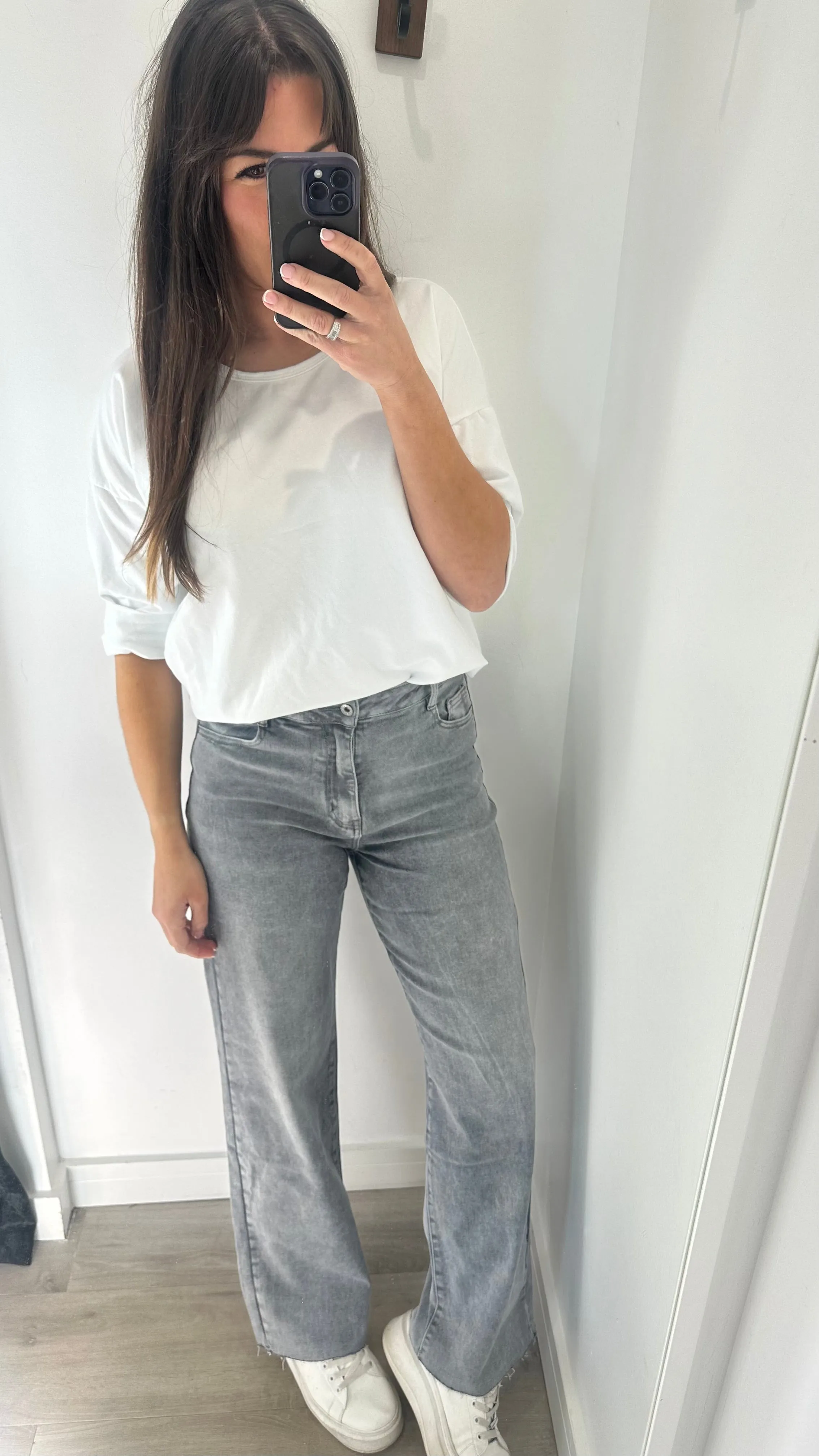 GREY STRETCH DAD FIT JEANS