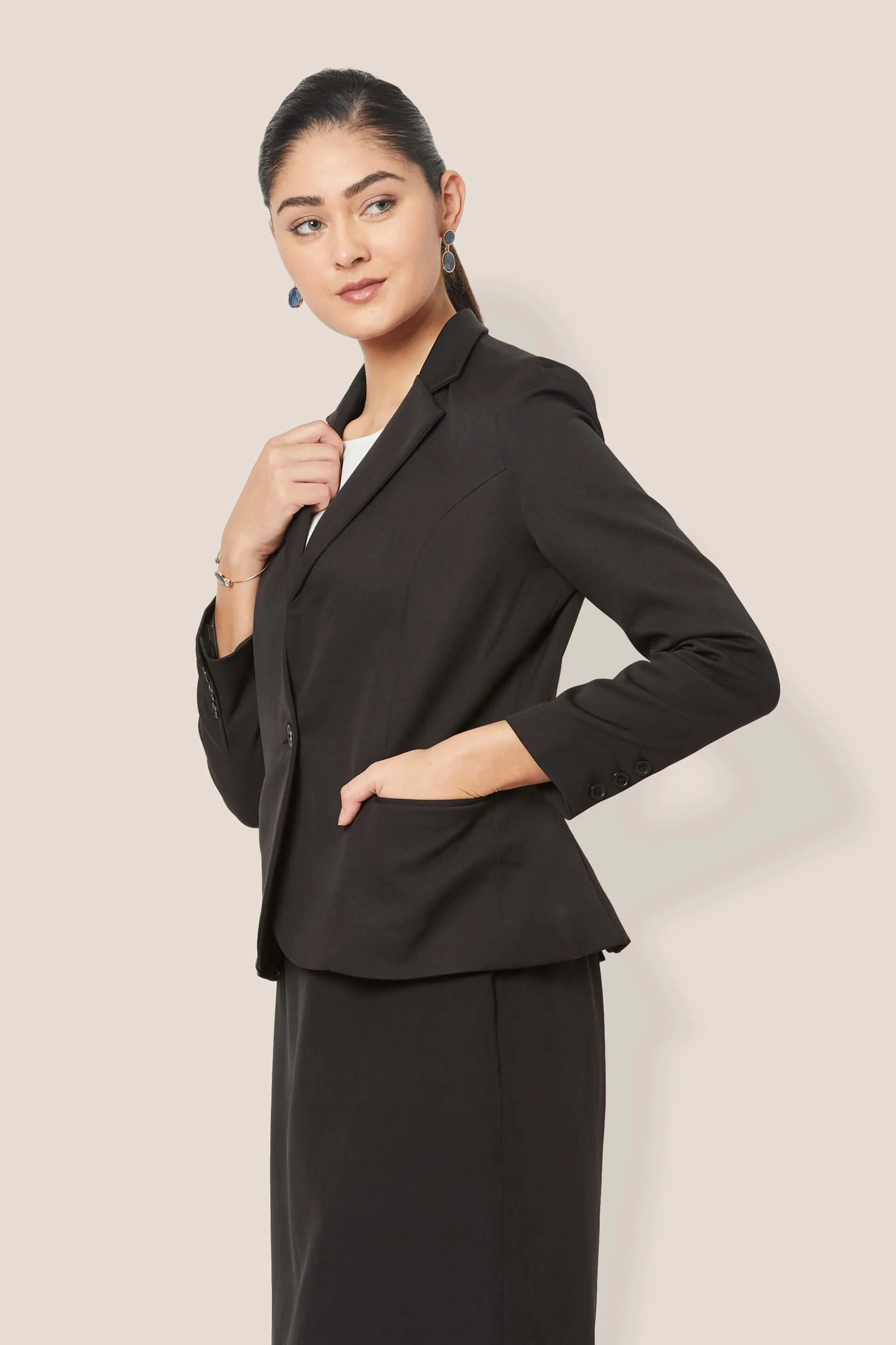 Gritty Single Breasted Blazer - Black
