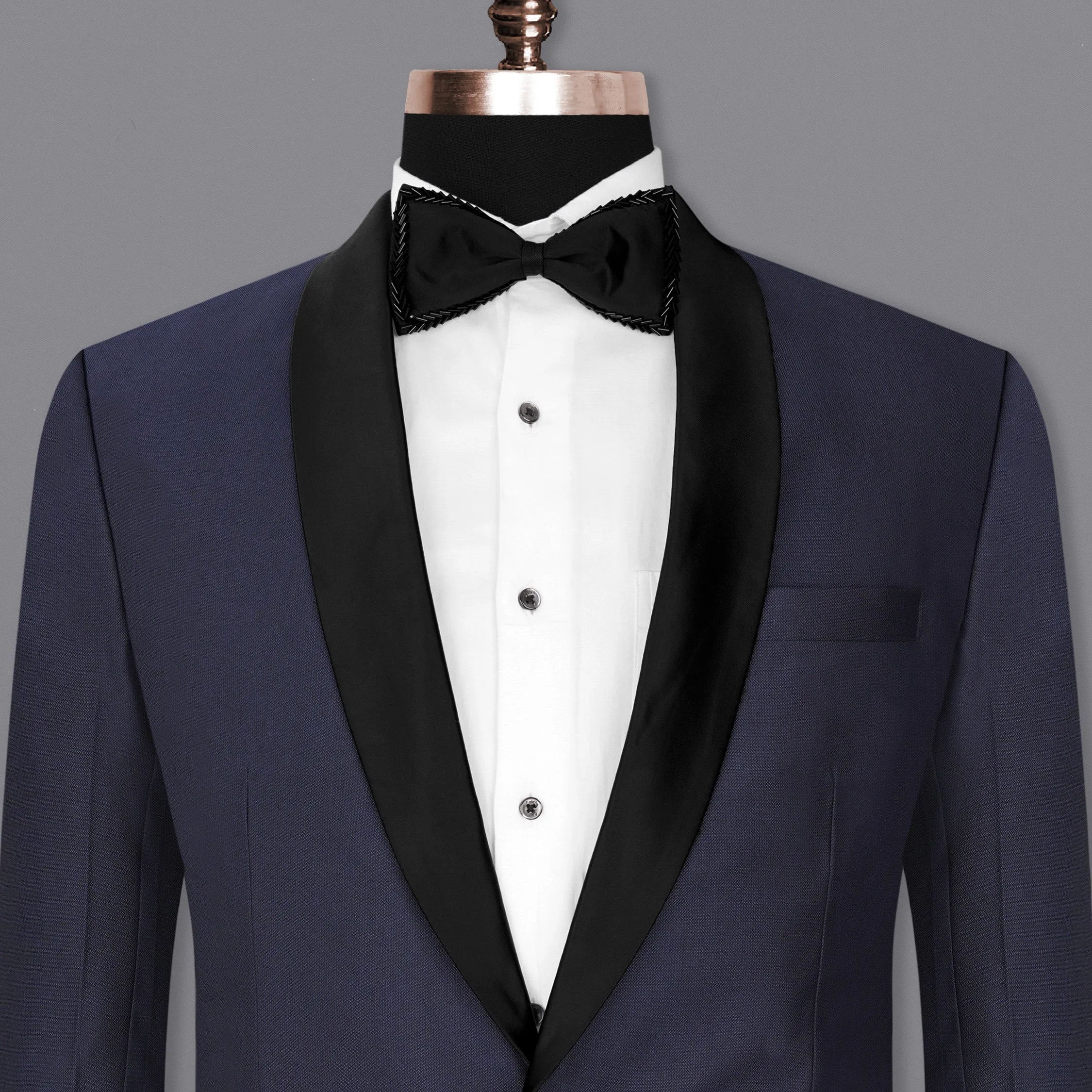 Gunmetal Navy Blue with Black Lapel Tuxedo Blazer