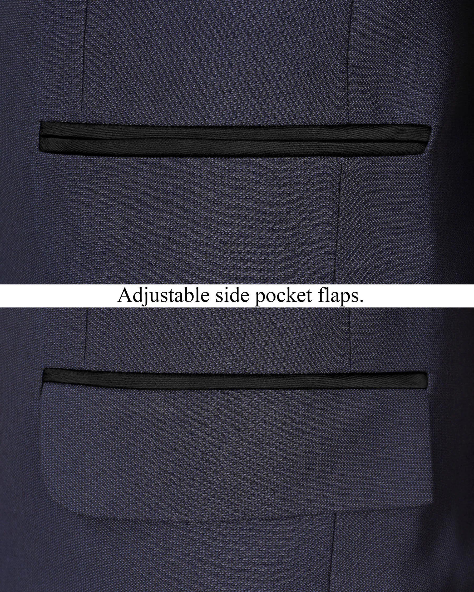 Gunmetal Navy Blue with Black Lapel Tuxedo Blazer