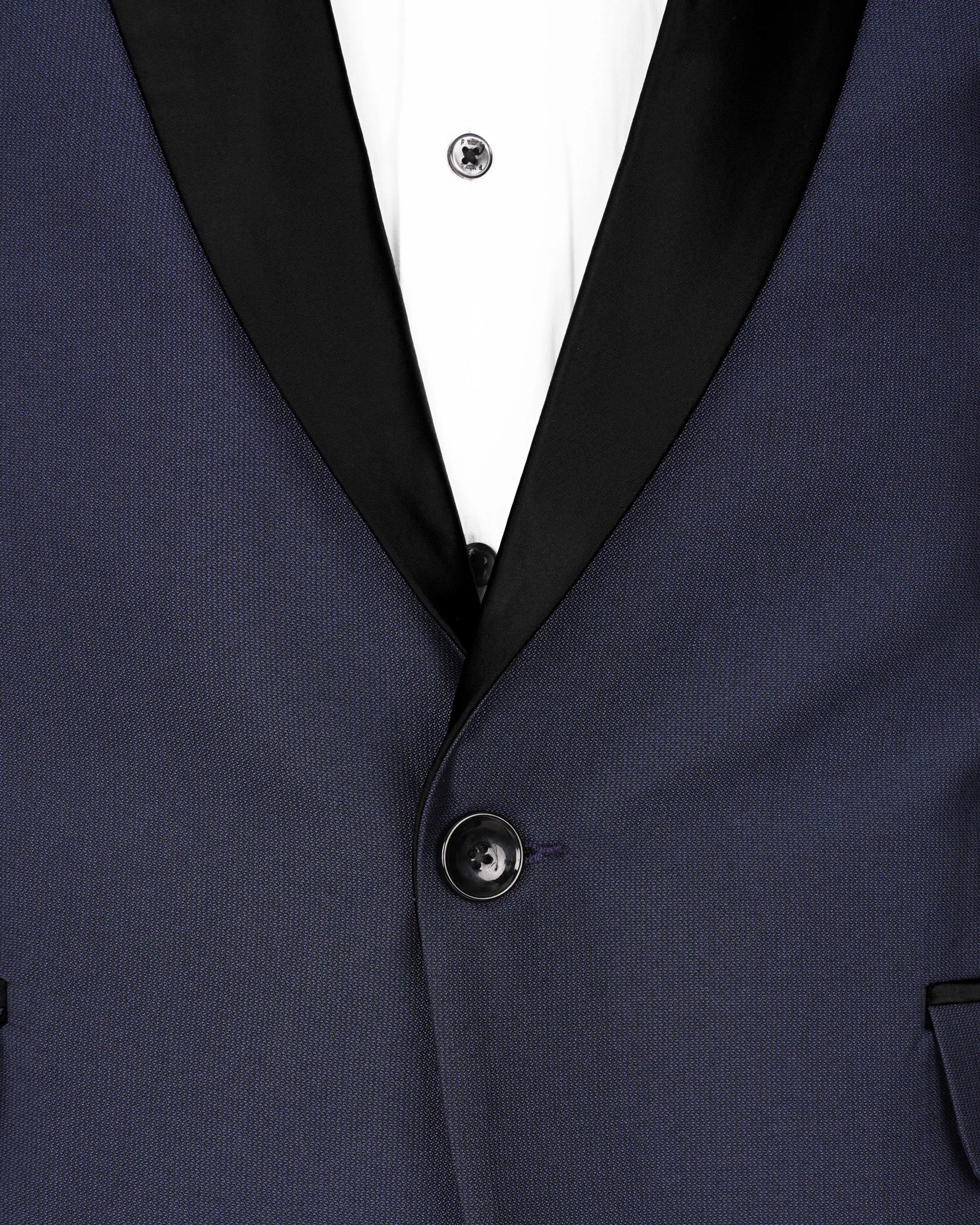 Gunmetal Navy Blue with Black Lapel Tuxedo Blazer