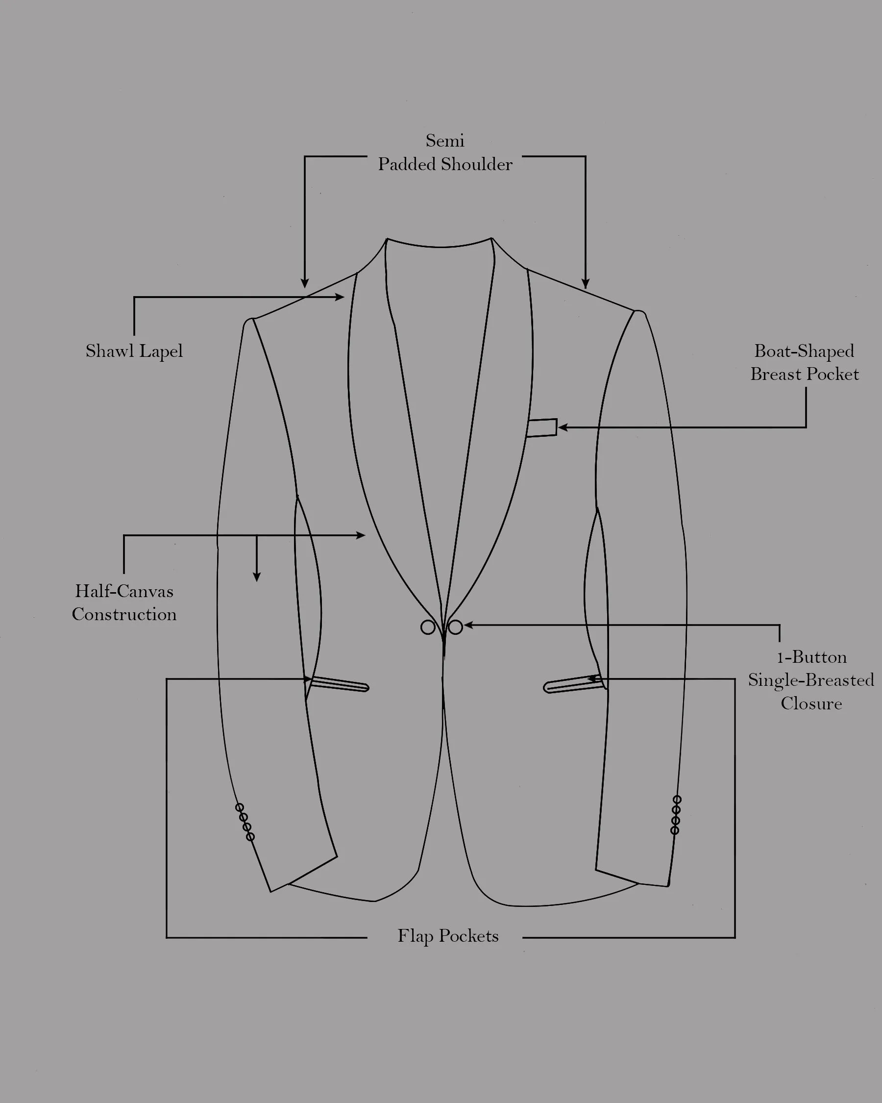 Gunmetal Navy Blue with Black Lapel Tuxedo Blazer